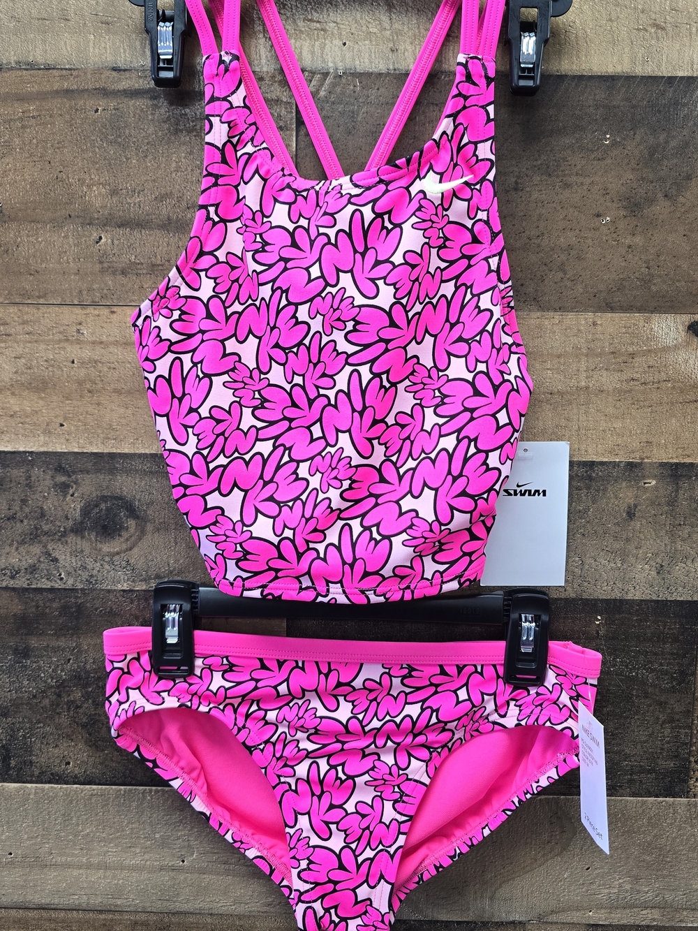 Nike Girls' Hot Pink Floral Two-Piece Swimsuit Size M